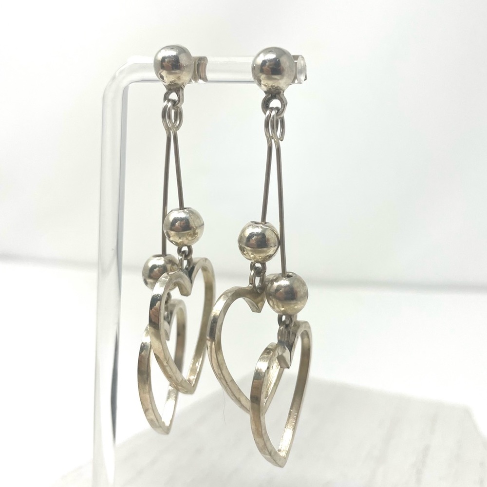 Sterling Silver Double Heart Dangle Post Earrings… - image 4